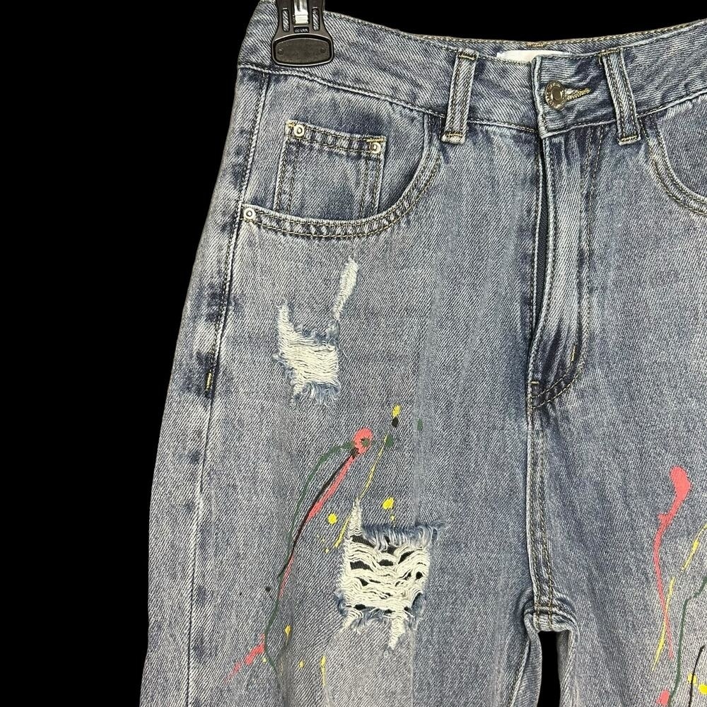 Litz by Uniq Ripped Paint Splatter Straight Leg Jeans Size S - Picture 4 of 7